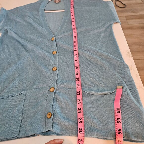 J. Jill Teal Cardigan Medium Petite Linen Cotton Blend Long Sleeve Pockets - Picture 7 of 9